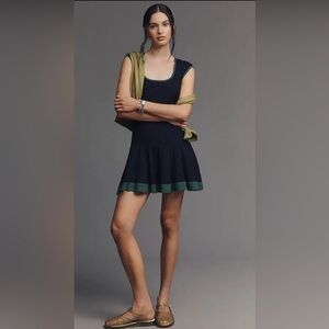 Nwt Anthropologie Maeve BECA RIBBED SWEATER FIT & FLARE MINI DRESS medium navy